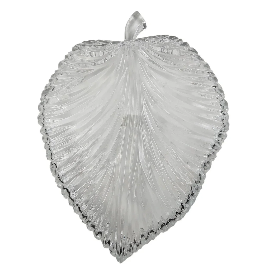 Studio Nova Japan Crystal Leaf Dish Clear Ribbed Glass Serving Tray 9.5 Inch